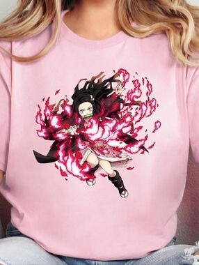 Pink Anime Nezuko Kamado Graphic Tee